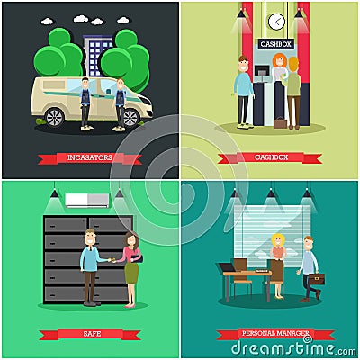 Vector set of bank concept posters in flat style Vector Illustration