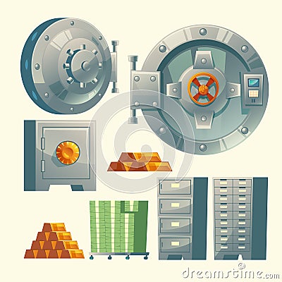 Vector bank vault, metallic iron safe door Vector Illustration