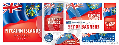 Vector set of banners with the national flag of the Pitcairn Islands Vector Illustration