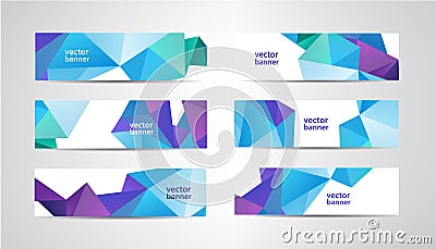 Vector Set of banners with polygonal geometric background, facet, low poly, traingles headers Vector Illustration