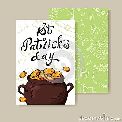 Vector set of banners for St. Patrick`s Day. Illustration with hand drawn sketch. Vector Illustration