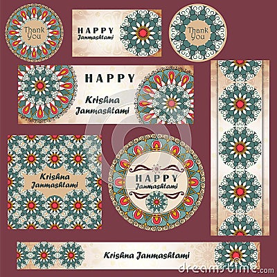 Vector set of banners to Krishna Janmashtami Vector Illustration