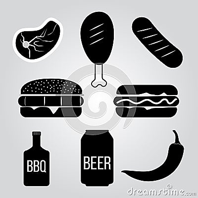 Vector set of barbecue and grill elements. Vector illustration. Vector Illustration