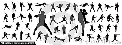 Vector set of Baseball Players Silhouettes Vector Illustration