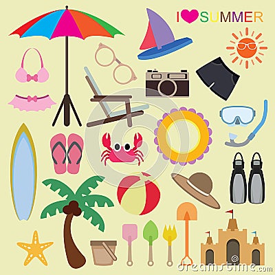 Vector set of beach icons Vector Illustration