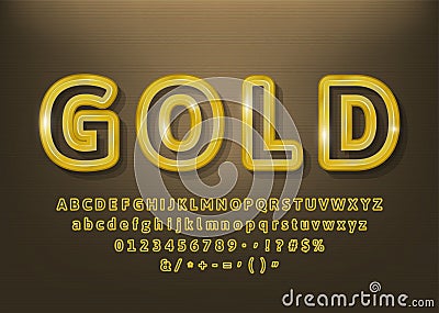 Vector set of beautiful premium gold outlines alphabet letters, numbers. Vector illustration Vector Illustration