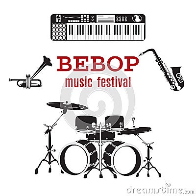 Vector set of bebop jazz music instruments, flat design. Vector Illustration