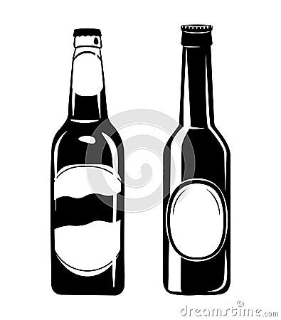 Vector set of beer bottles in ink hand drawn style. isolated on white. Vector Illustration