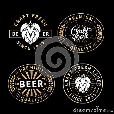 Vector set of beer labels in retro style. Vintage craft beer brewery emblems, logo, stickers and design elements Vector Illustration