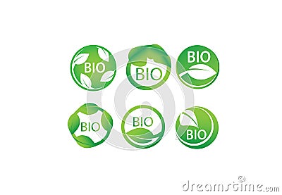 Vector set of bio, organic, Eco, green leaf, natural, biology, heart, wellness symbol labels Vector Illustration