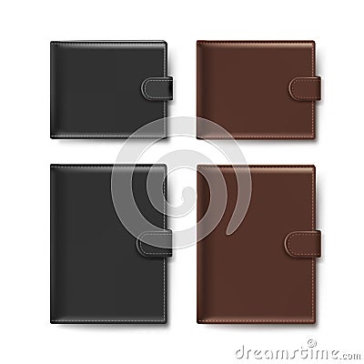 Vector Set of Black and Brown Leather Wallets Vector Illustration