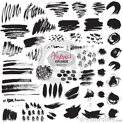 Vector set of black brush strokes. Paint, ink, brushes, lines, grunge Vector Illustration