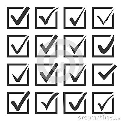 Vector set of black confirm check box icons. Vector Illustration