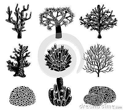 Vector set of black coral silhouettes Vector Illustration