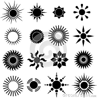 Vector set of black logos of the sun Vector Illustration