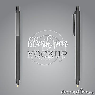 Vector Set of Blank Black Pens.Template for advertising and corporate identity.Mock Up Template Ready For Your Design. Vector Vector Illustration