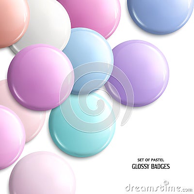 Vector set of blank, glossy badges or web button. Pastel shades. Vector Illustration