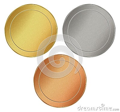 Vector set of blank round texture tokens of gold, silver, bronze Vector Illustration