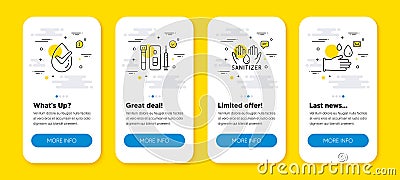 Vector set of Blood and saliva test, Hand sanitizer and Dermatologically tested line icons set. Vector Vector Illustration