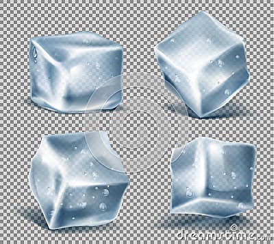 Vector set of blue ice cubes, frozen icy blocks Vector Illustration