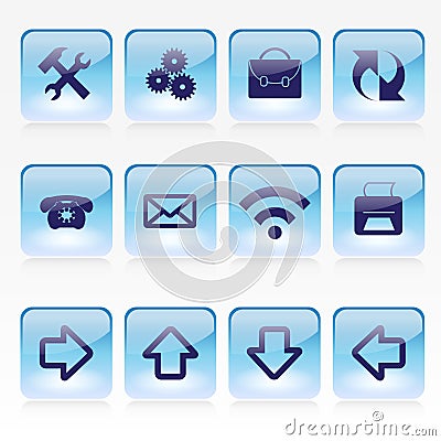 Vector Set of Blue Pale Glass Square Buttons Vector Illustration