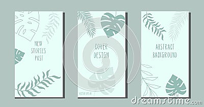 Set of botanical art lines on abstract backgrounds Vector Illustration