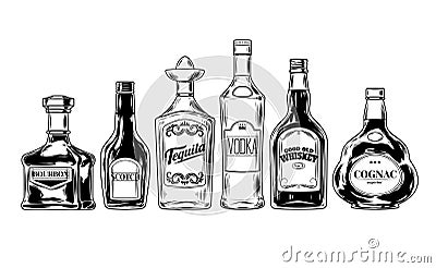 Vector set of bottles for alcohol Vector Illustration