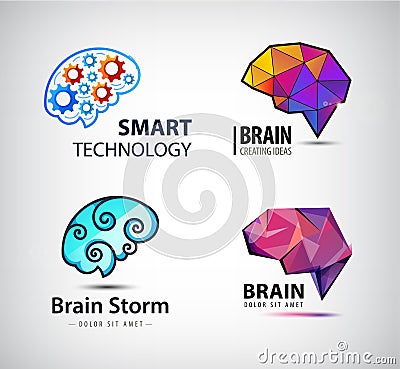 Vector set of brain, technology, brainstorm logo. Vector Illustration