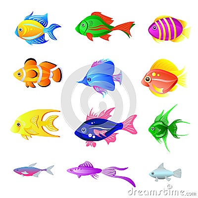 Vector set of bright fish isolated on the white Vector Illustration