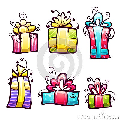 Vector set of brightly gift cartoon box Vector Illustration