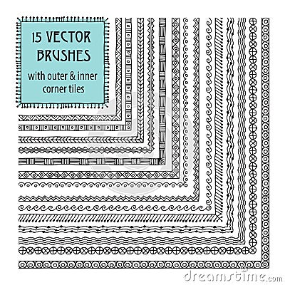 Vector set of brushes with outer and inner corner tiles Vector Illustration