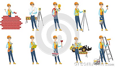 Vector set of builder characters. Vector Illustration