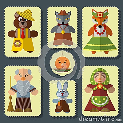 Vector set of The Bun russian folk fairy tale characters Vector Illustration