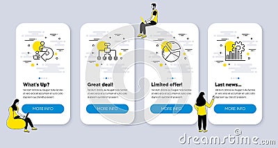 Vector Set of Business icons related to Pie chart, Delegate work and Restructuring. Vector Vector Illustration