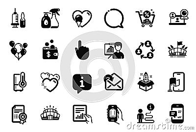 Vector Set of Business icons related to Presentation board, Hand click and Baggage app. Vector Vector Illustration
