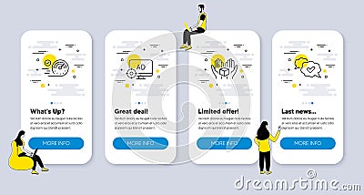 Vector Set of Business icons related to Speedometer, Hold box and Seo adblock. Vector Vector Illustration