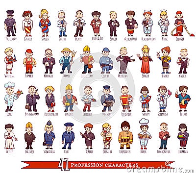 Vector set of business people, such as policeman Vector Illustration