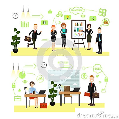 Vector set of business people symbols icons in flat style Vector Illustration