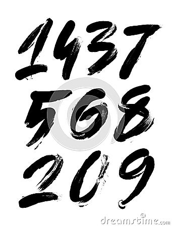 Vector set of calligraphic acrylic or ink numbers, finger lettering Vector Illustration