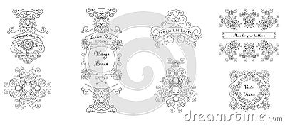 Vector set of calligraphic design elements - frames and labels. Stock Photo