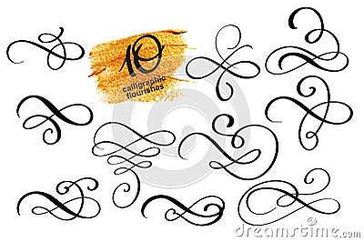 Vector set of calligraphic design flourish elements Vector Illustration