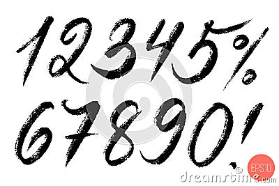 Vector set of calligraphic hand written numbers. Design elements, brush lettering. Vector Illustration