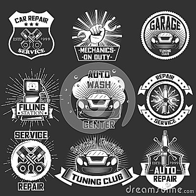 Vector set of vintage car service labels badges Vector Illustration