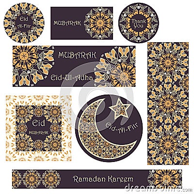 Vector set of cards and banners to Ramadan and Feast of Breaking the Fast Vector Illustration