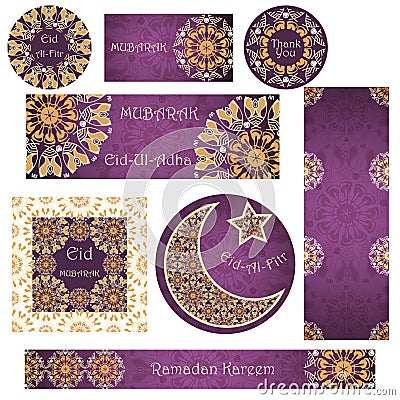 Vector set of cards and banners to Ramadan and Feast of Breaking the Fast Vector Illustration