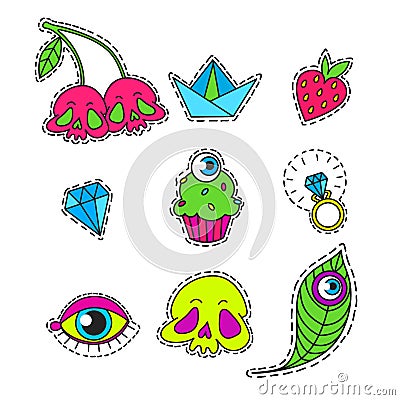 Vector set of Cartoon badge, sticker Vector Illustration