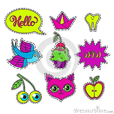 Vector set of Cartoon badge, sticker Vector Illustration