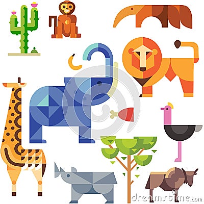 Vector Set Of Cartoon Different Animals Isolated Cartoon Illustration