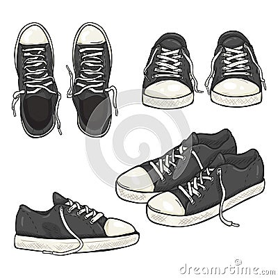 Vector Set of Cartoon Gumshoes. Side, Top and Front Views. Vector Illustration