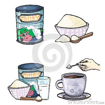 Vector set of cartoon illustration of milk powder Vector Illustration